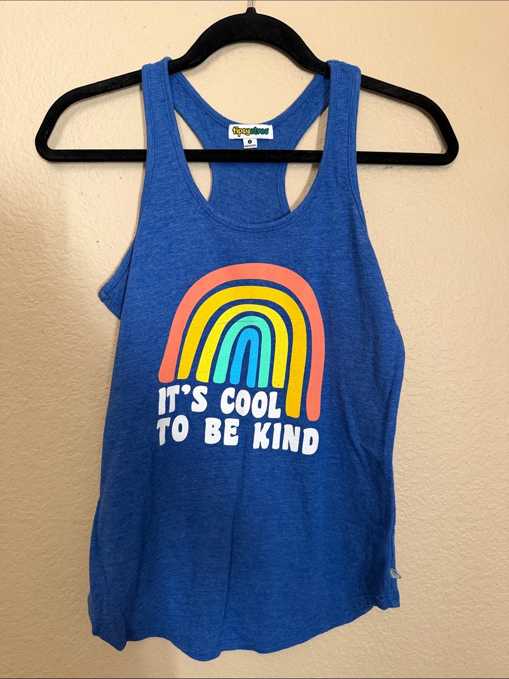 Tipsy Elves Blue Racerback Tank with Rainbow Graphic- Small